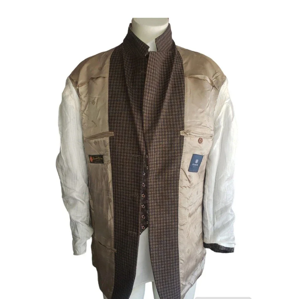 LBM BIANCHI Bozzella & Lesna Italian Blazer Glen Check Wool Silk Men 40R